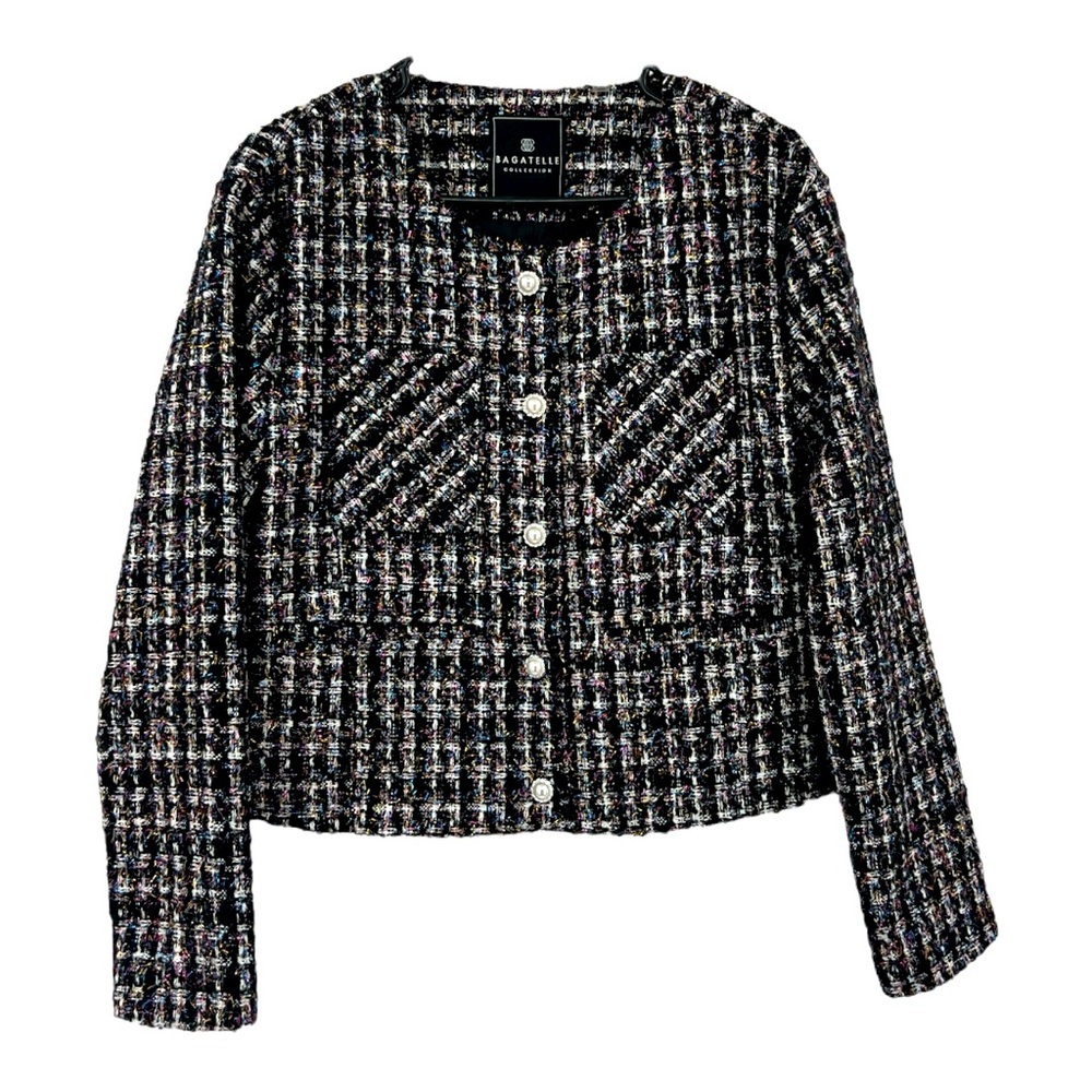Bagatelle Tweed Sparkle Cropped Multi Color Jacket SZ M